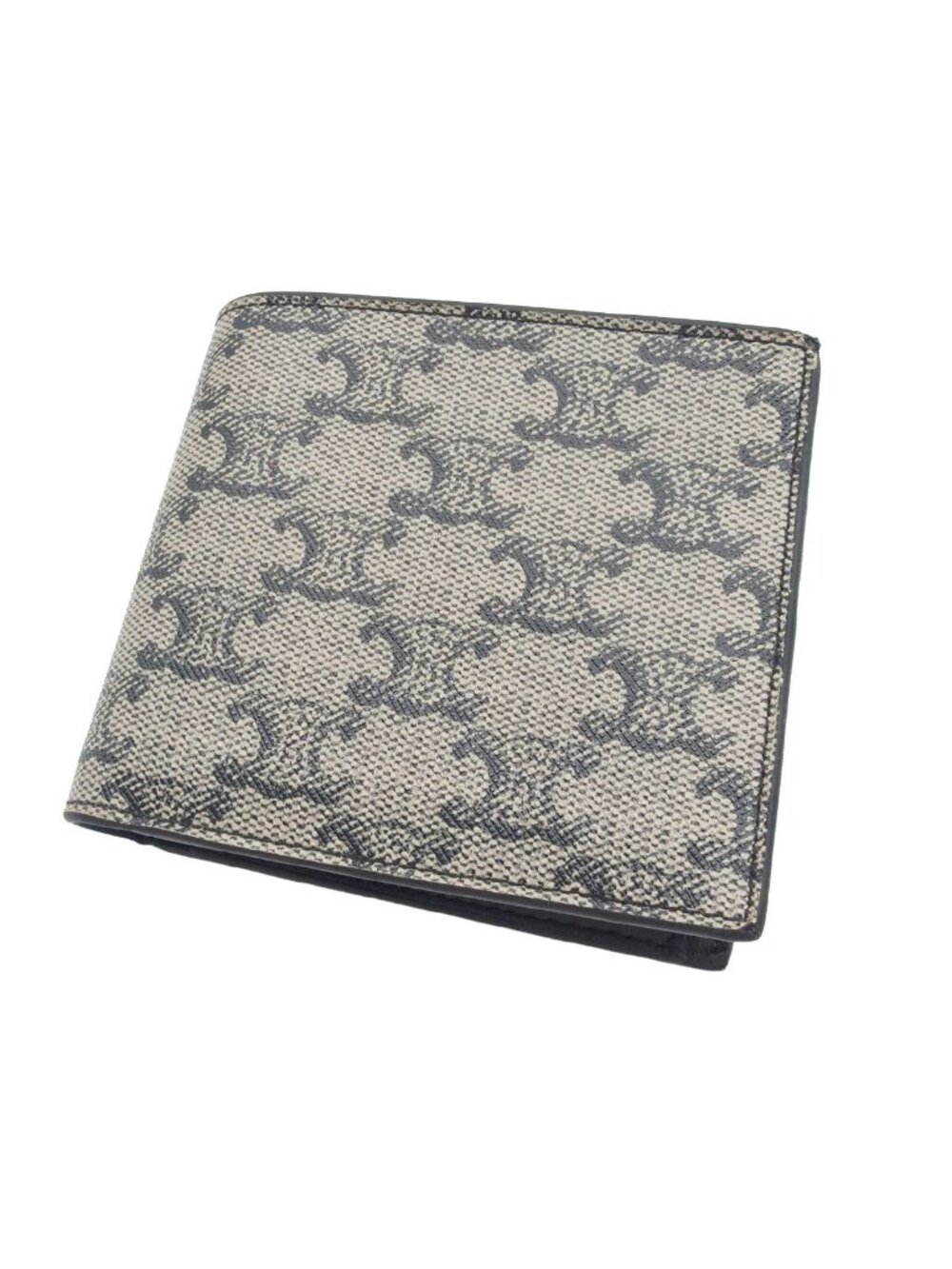 Celine Bifold Wallet Beige Leather Triomphe Canvas with Coin Purse